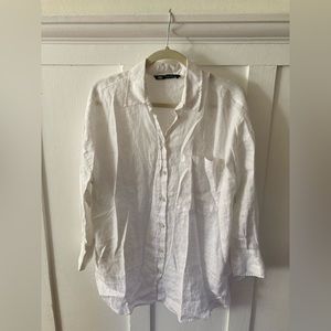Oversized white linen button down